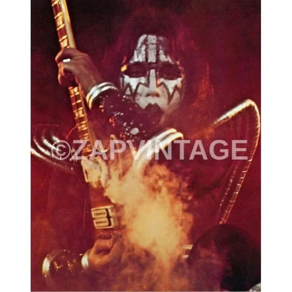 Vtg 1970s Ace Frehley On Stage / Concert Tour Preforming Kiss Music Photo #2215